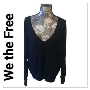 WE THE FREE Black Waffle Knit Oversized Top size medium